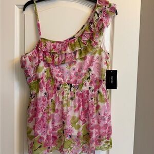 Nicole Pink and Green Floral Ruffle Blouse